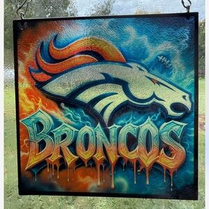 Broncos Sublimated Glass Wall Art - Blue and Orange